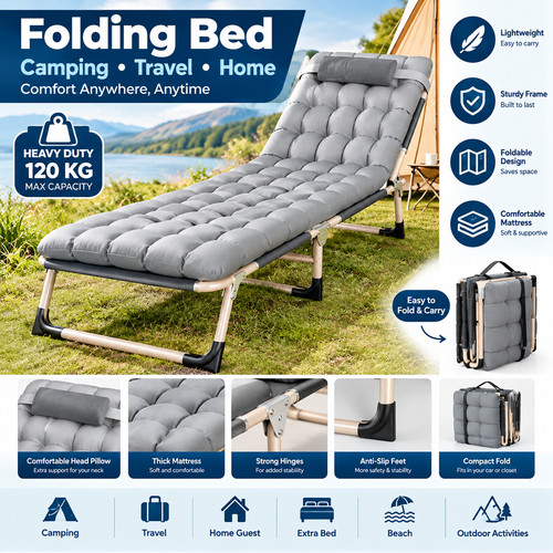 Folding camping bed - camping, portable